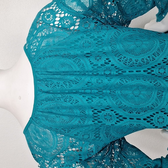 Tacera Bohemian Teal Lace Big Bell Sleeve Fairy Relaxed Fit Shift Dress Size 1X - Picture 8 of 15